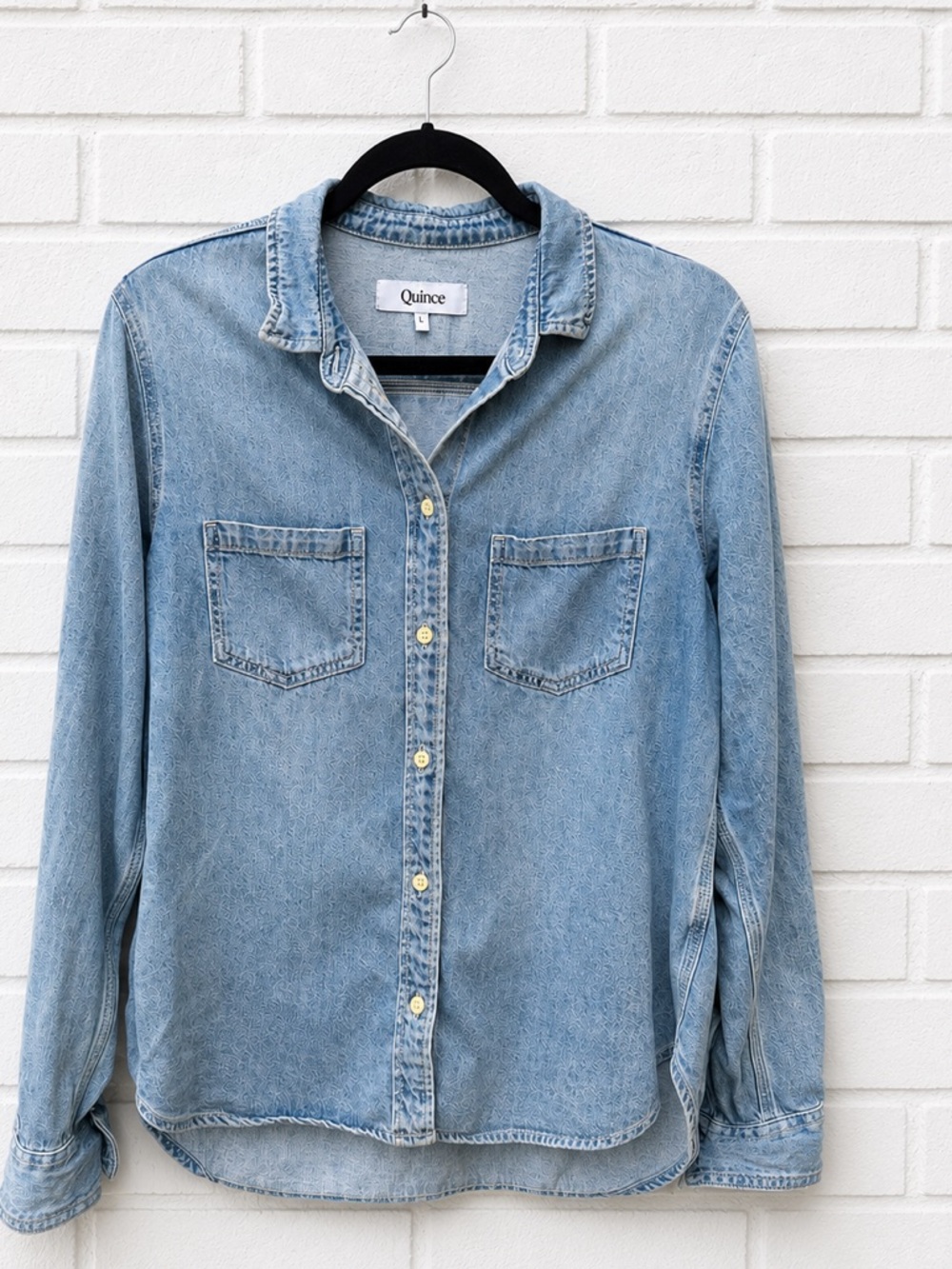 Quince Denim Button Down Up Blouse Shirt Top Layer Western Cotton Traditional L